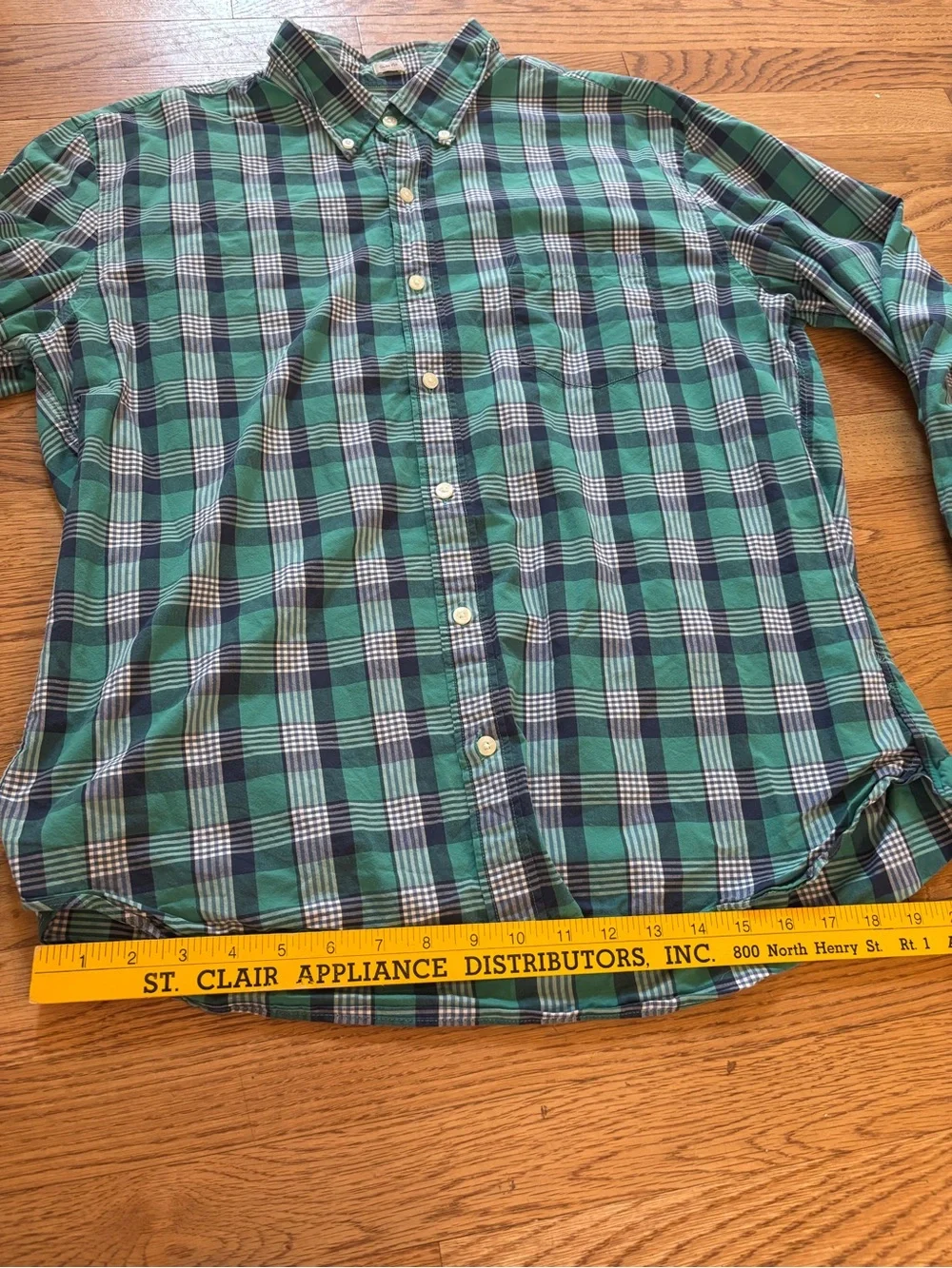 J.Crew Slim Fit Button Down Shirt Men's XL Green Blue Plaid 100% Cotton Casual